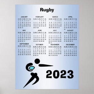 Rugby Player Ball Blue Scrum 2023 Calendar Poster