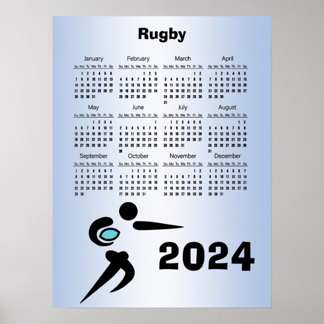 Rugby Player Ball Blue Scrum 2024 Calendar Poster