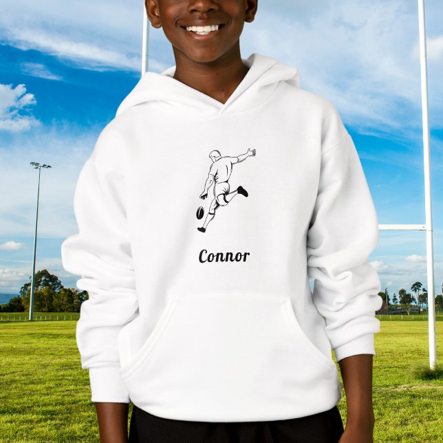 Rugby Player & Custom Name Sports Black and White Hoodie (Creator Uploaded)