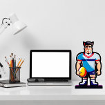 Rugby Player Desk Sculpture<br><div class="desc">Rugby Player Desk Sculpture.
Dimensions: 10"l x 8"w Final size is approximate and depends on cut-out size of image
Made of high strength cast acrylic.
Optic clear front, and high gloss black back.</div>