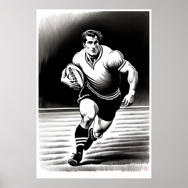 Rugby Player Drawing -  Art Print (Front)
