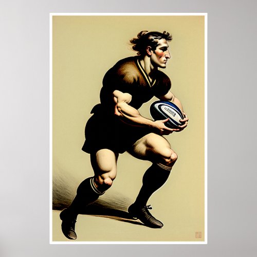 Rugby Player Drawing _  Art Print