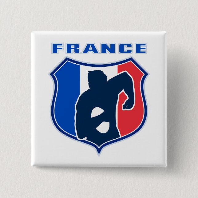 rugby player french france flag shield pinback button (Front)
