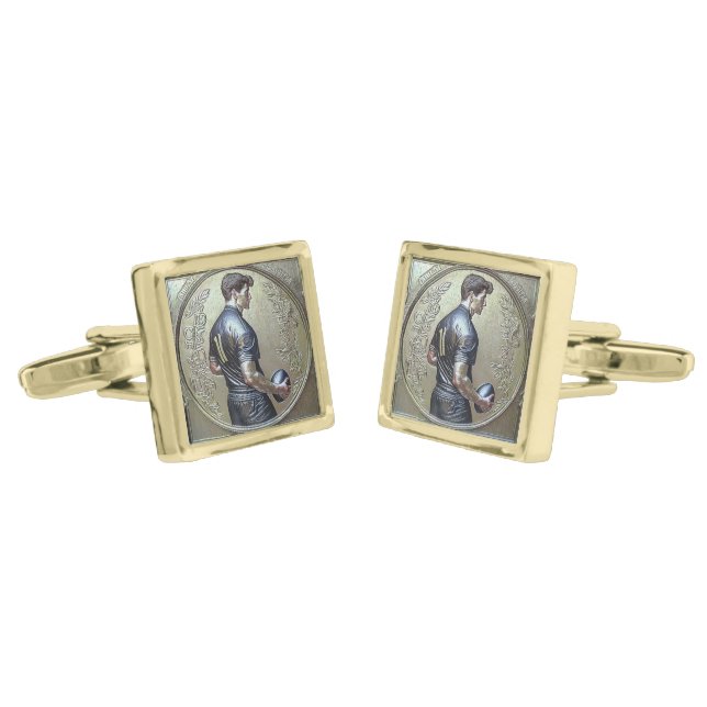 Rugby Player Gold Cufflinks (Angled)