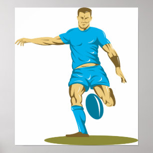 Rugby Player Kicking A Ball Poster