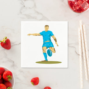 Rugby Player Kicking Ball Athletic Sports Napkins