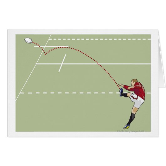 Rugby player kicking ball into touch, dotted cards (Front Horizontal)