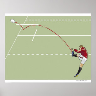 Rugby player kicking ball into touch, dotted poster
