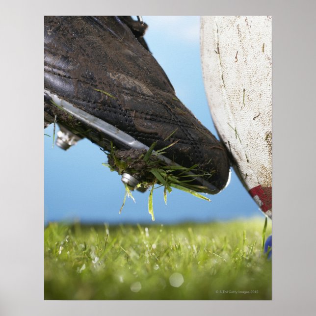 Rugby player kicking ball off tee, close up of poster (Front)