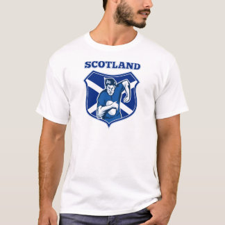 rugby player running ball scotland flag shield T-Shirt
