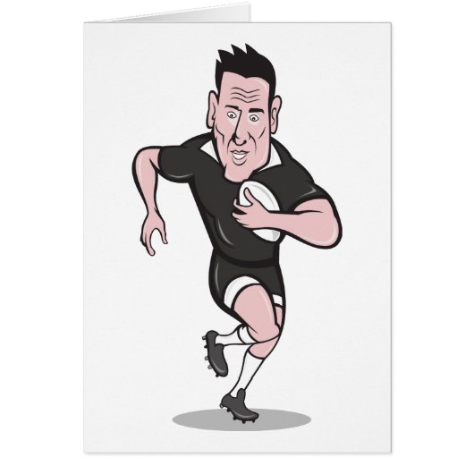 Rugby player running passing ball cartoon (Front)