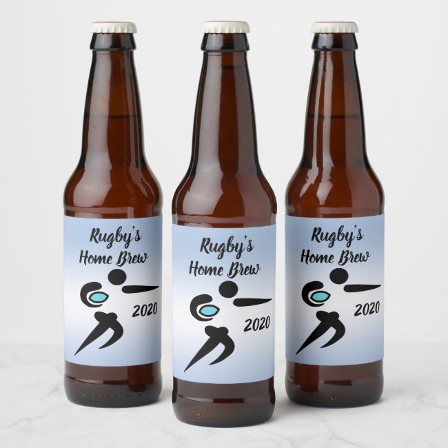 Rugby Player Scrum Ball Blue Beer Label