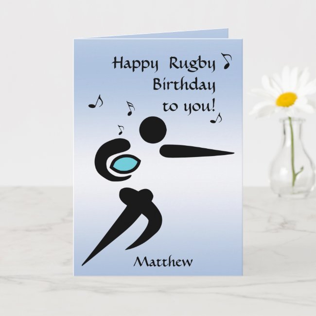 Rugby Player Scrum Ball Blue Birthday Card