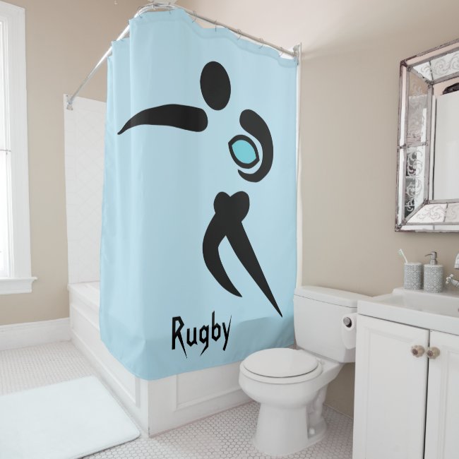 Rugby Player Scrum Ball Blue Shower Curtain