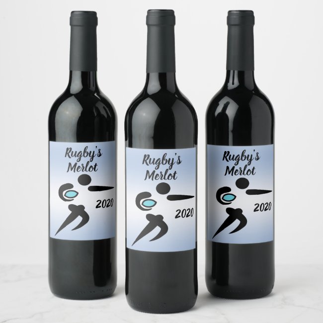 Rugby Player Scrum Ball Blue Wine Label