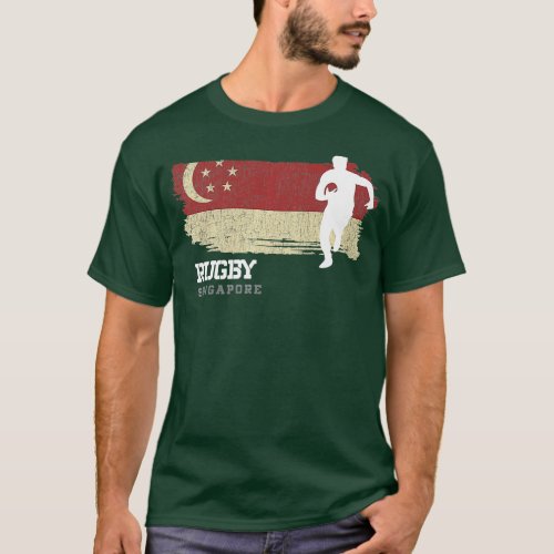 Rugby Player Singapore Flag Sports Ball Rugby   T_Shirt