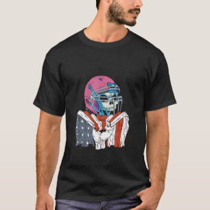 Rugby Player Skeleton with helmet and American Fla T-Shirt