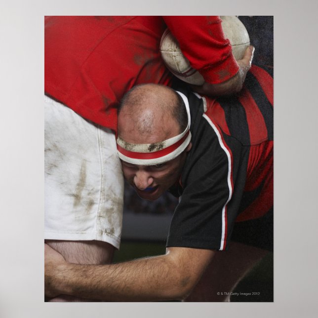 Rugby player tacking opponent, mid section poster (Front)