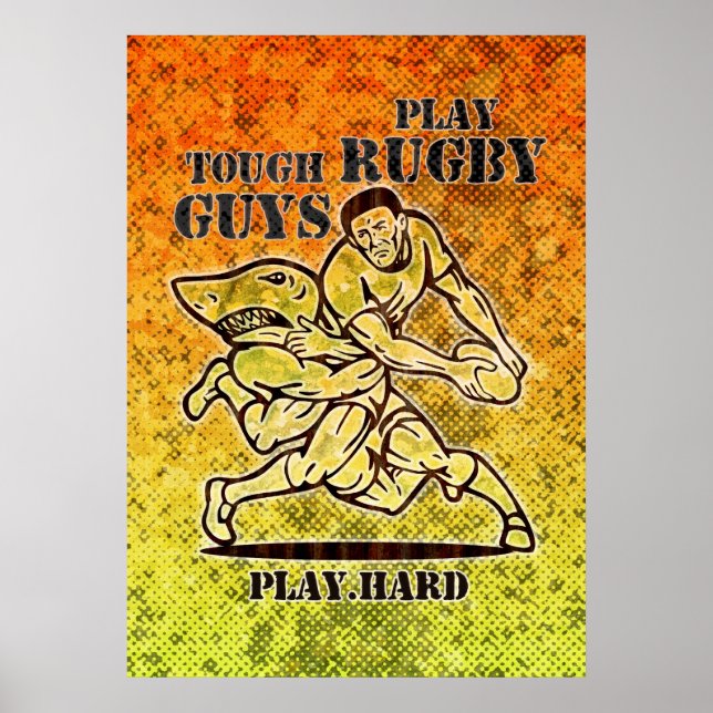 rugby player with ball attack by shark poster (Front)