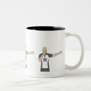 Rugby referee signalling penalty kick, free Two-Tone coffee mug