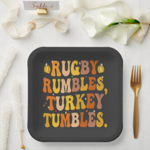 Rugby Rumbles Turkey Tumbles Funny Thanksgiving  Paper Plates