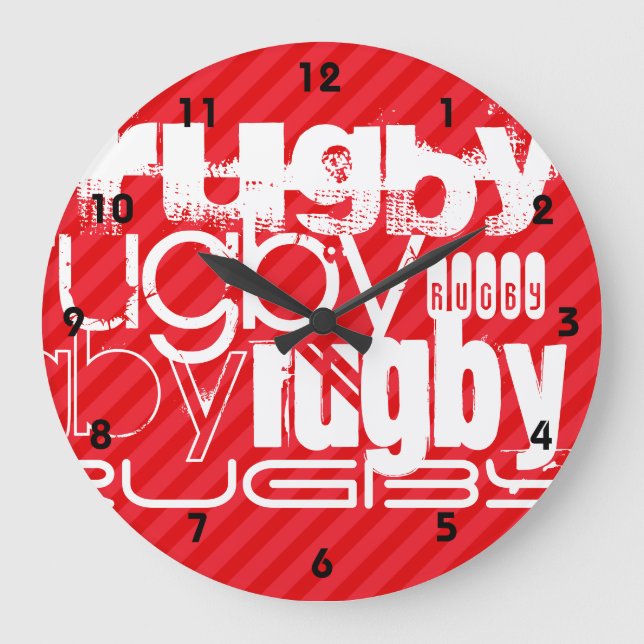 Rugby; Scarlet Red Stripes Large Clock (Front)