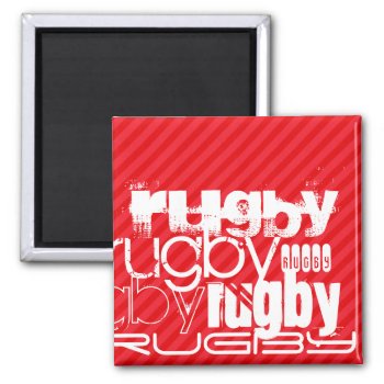 Rugby; Scarlet Red Stripes Magnet by ColorStock at Zazzle