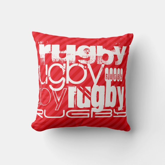 Rugby; Scarlet Red Stripes Throw Pillow (Front)