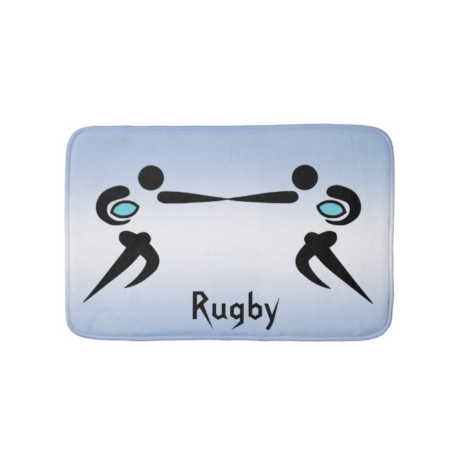 Rugby Scrum Players with Ball Blue Bath Mat