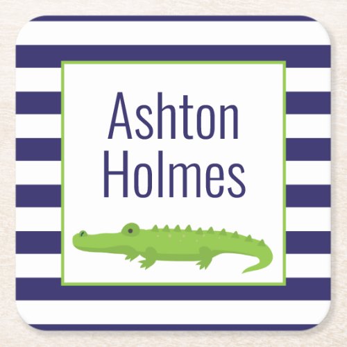 Rugby Stripe Alligator Personalized Paper Coasters