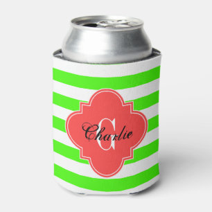 rugby Stripe Coral Red Can Cooler