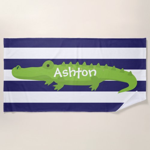 Rugby Stripes Alligator Personalized Beach Towel