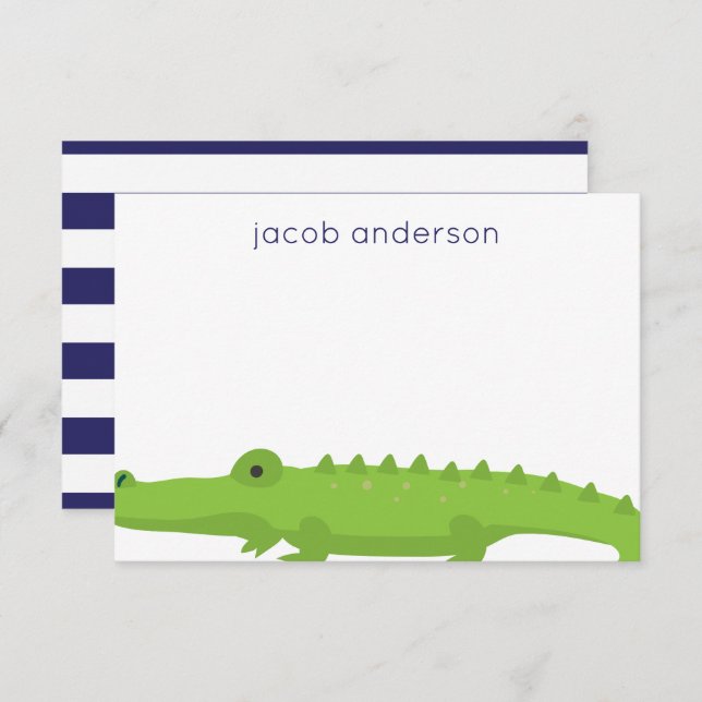 Rugby Stripes Alligator Personalized Note Cards (Front/Back)