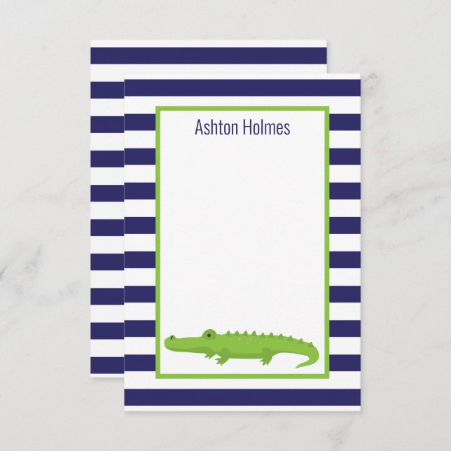 Rugby Stripes Alligator Personalized Note Cards (Front/Back)