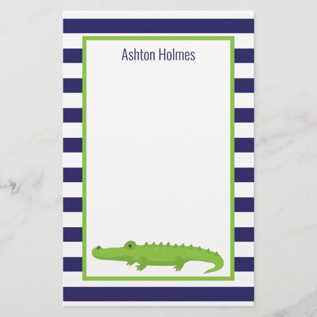 Rugby Stripes Alligator Personalized Stationery (Front)