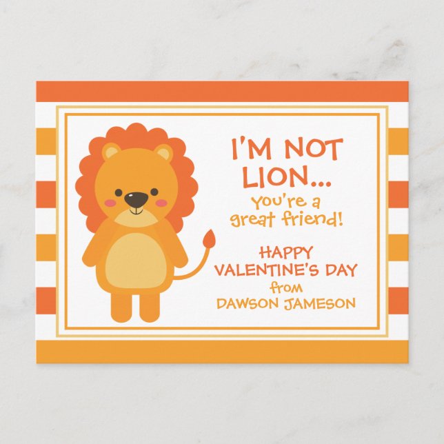 Rugby Stripes Lion Personalized Valentine's Cards (Front)
