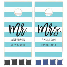 Rugby Stripes Personalized Mr. and Mrs. Cornhole Set