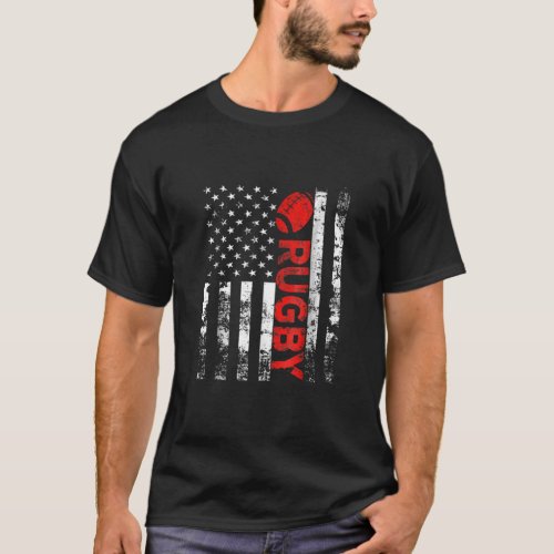 Rugby With Ball Vintage USA American Flag T_Shirt