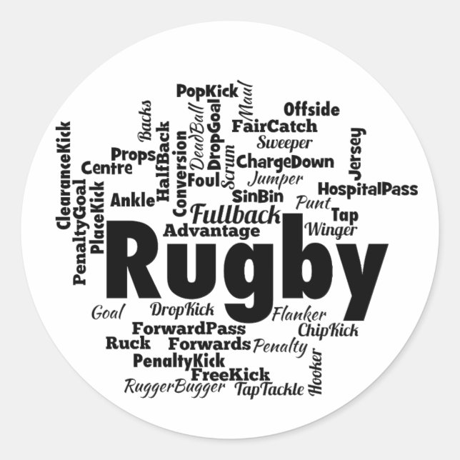 Rugby Word Cloud Classic Round Sticker (Front)