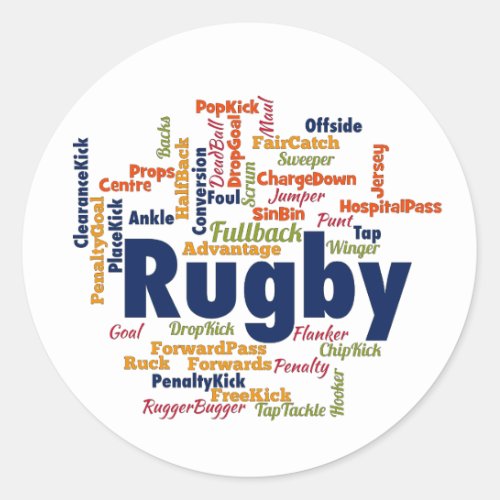 Rugby Word Cloud Classic Round Sticker