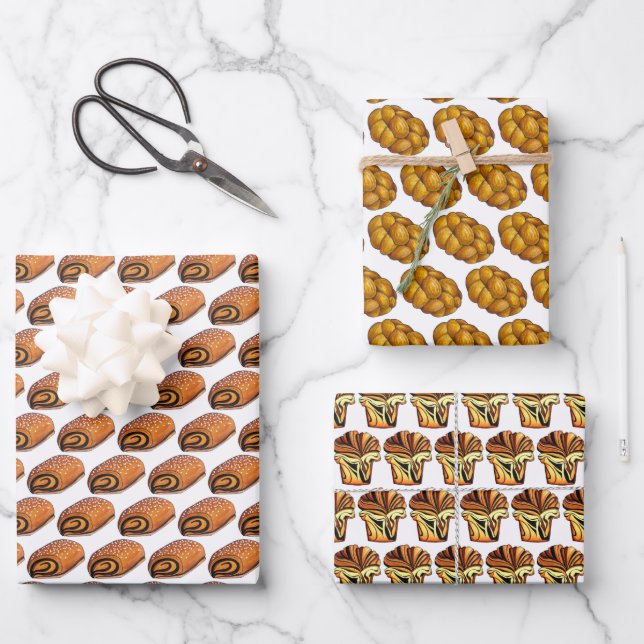 Rugelach Babka Challah Bread Jewish Bakery Foods Wrapping Paper Sheets (Front)