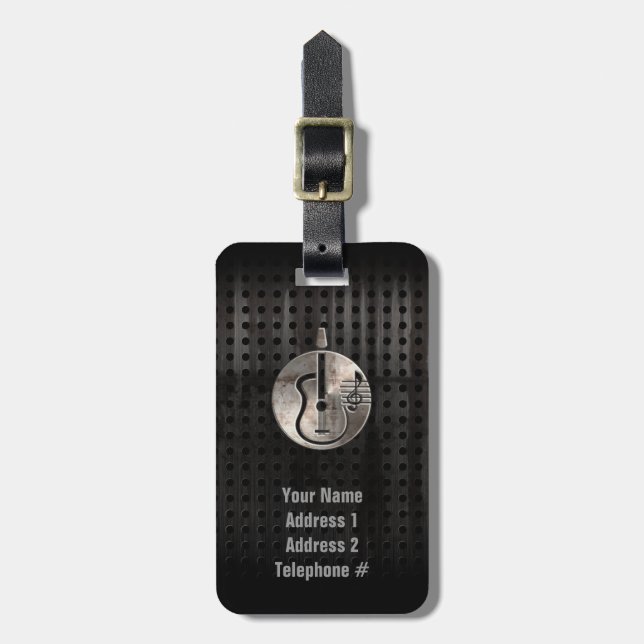 Rugged Acoustic Guitar Luggage Tag (Front Vertical)