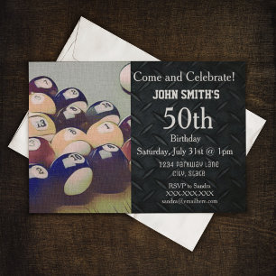 Rugged Adult Billiards Men's Birthday Invitations