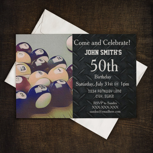 Rugged Adult Billiards Men's Birthday Invitations