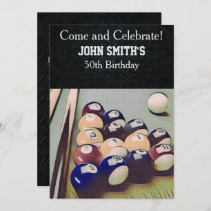 Rugged Adult Billiards Men's Birthday Invitations