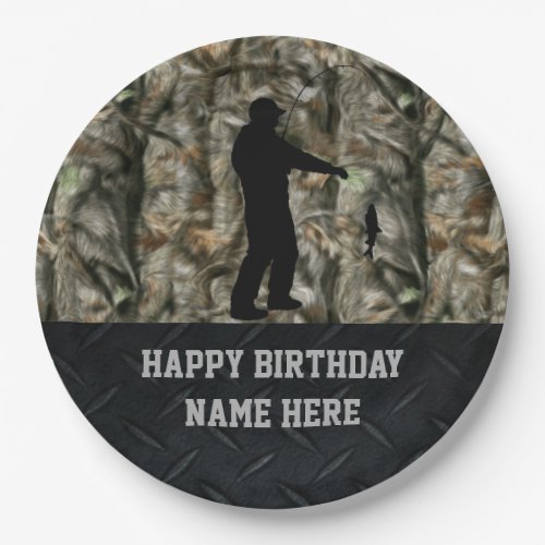 Rugged Adult Camo Fishing Birthday Plates