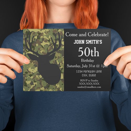 Rugged Adult Deer Antlers Hunting Birthday  Invitation