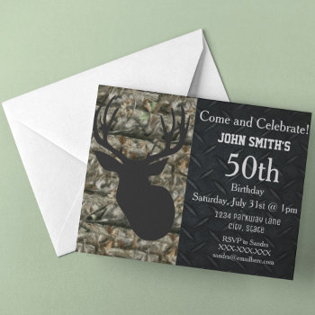 Rugged Adult Deer Hunting Birthday Invitations by TheShirtBox at Zazzle