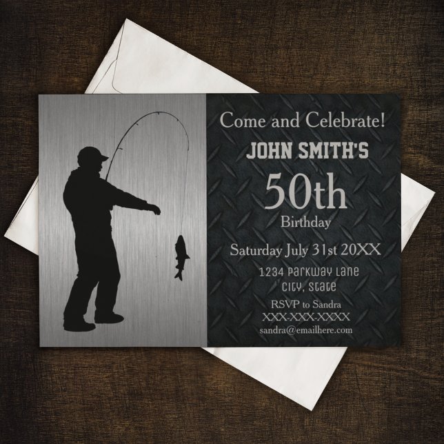 Rugged Adult Fishing Birthday Invitation (Creator Uploaded)