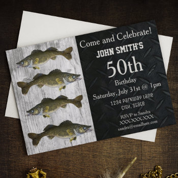Rugged Adult Walleye Fishing Camo Birthday Invitat Invitation by TheShirtBox at Zazzle